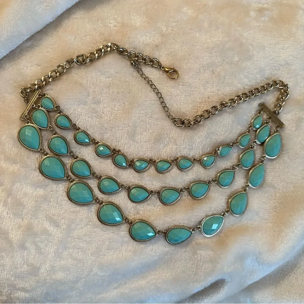 TURQUOISE & golden metal, TWO SIDED BEADED NECKLACE